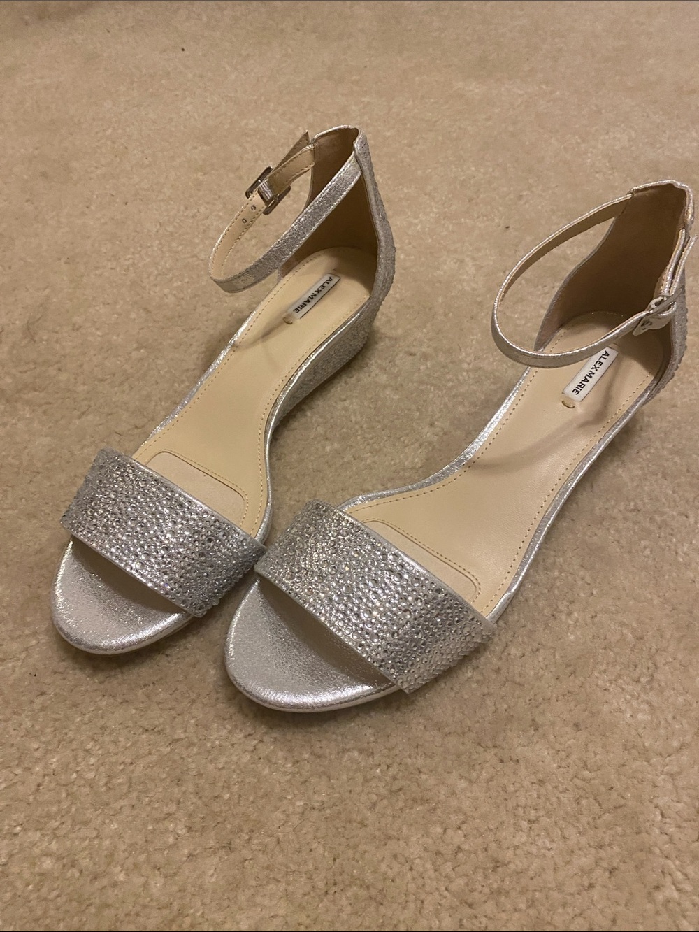 Anne Klein Silver Glitter Ankle-Strap Wedge Sandals